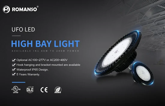 Romanso 産業 LED ハイホールライト 100W 150W 200W 240W 300W 400W 500W UFO LED ハイホールライト UFO 3000-6000K Illuminazione a LED per magazzino IP65 不浸透性